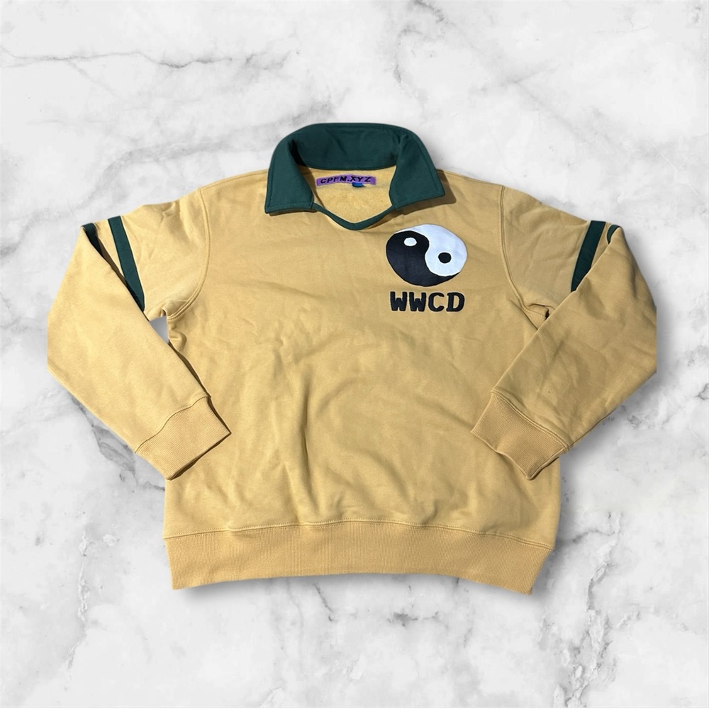 CPFM Men's Tan Sweater with Green Accents